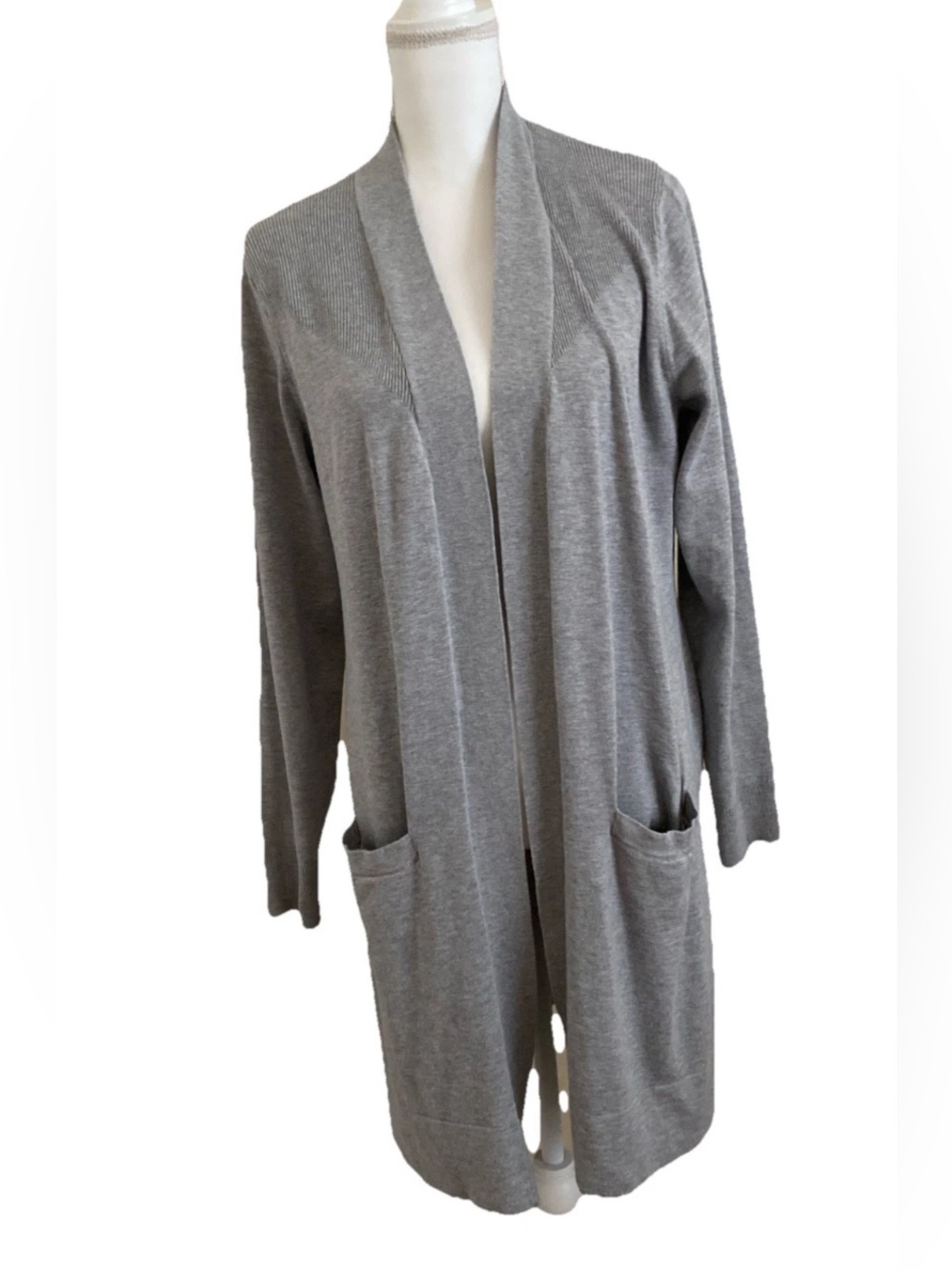 Light Gray Open-Front Long Cardigan Sweater